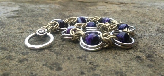 Purple Striped Agate Faceted Chainmaille Bracelet