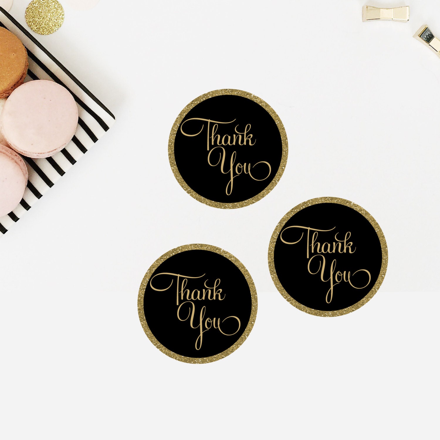 Black and Gold Glitter INSTANT DOWNLOAD Thank You Favor