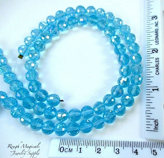 Aqua Beads 8mm Blue Crystals Aquamarine Glass Round Beads