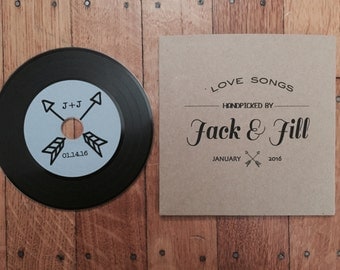 Vinyl Record Styled CD and Kraft CD Sleeve - Wedding Favor - Arrow Sample
