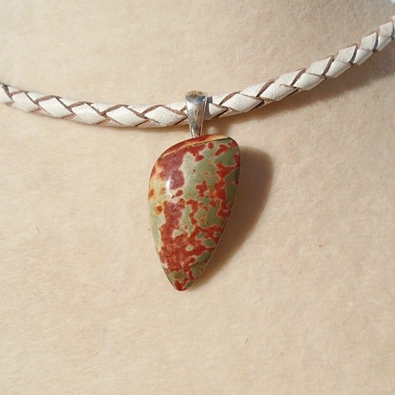 Cherry Creek Jasper Pendant with Leather Necklace by UniqueStonez