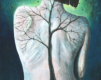 8x10 Art Print-Tree on Woman's Back Painting-Spine-Tree Art