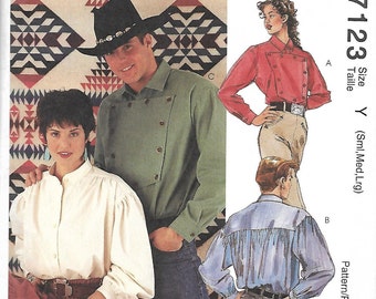 McCall's 7123 Misses & Men's Western Shirt Pattern, Rodeo, Cowboy, Cowgirl pattern, S-M-L, Uncut