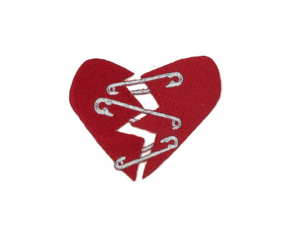 Punk Rock Safety Pin Broken Heart Iron-On Patch Hipster Indie