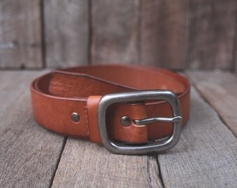 Tan Leather Belt Simple Unisex Vintage Style