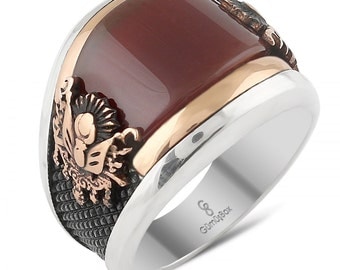 925 Sterling Silver Genuine Agate/Aqeeq Mens Ring...Express Delivery
