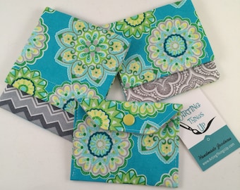 Tampon, Pad & Birth Control Set Holder/Case/Pouch - Teal/Aqua Flowers