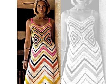 Crochet Dress Pattern - Vintage 70's Crochet Maxi Dress PDF Pattern - INSTANT DOWNLOAD