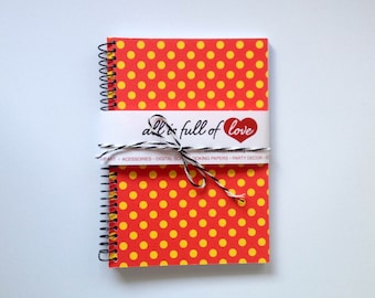 Red Yellow Journal Polka Dots Notebook Card stock with Spiral Bound minnie notebook handmade pocket notebook back to school