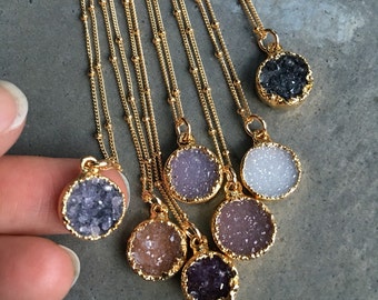 Natural Druzy Necklaces, Druzy Jewelry, Crystal Druzy, aunt gift, bridesmaids jewelry