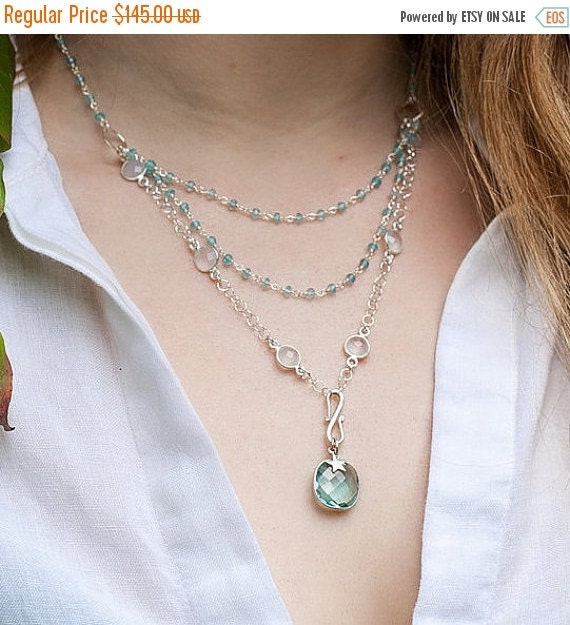 15% OFF BLUE TOPAZ Necklace triple strand by AlisonStorryJewelry