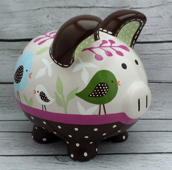 Personalized Piggy bank Artisan hand painted ceramic piggy