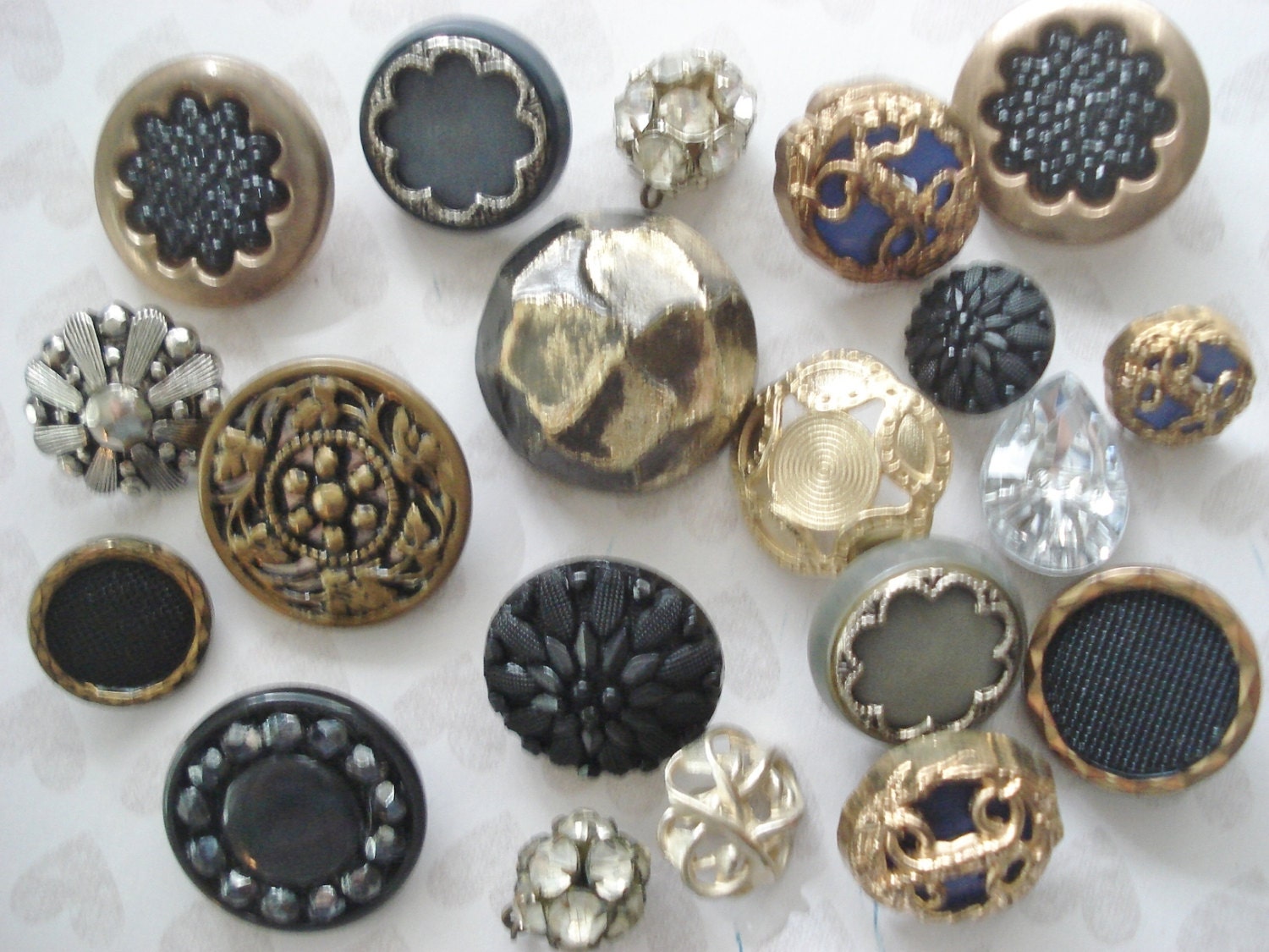 Assorted Fancy Black Buttons Black and Gold Buttons Fancy