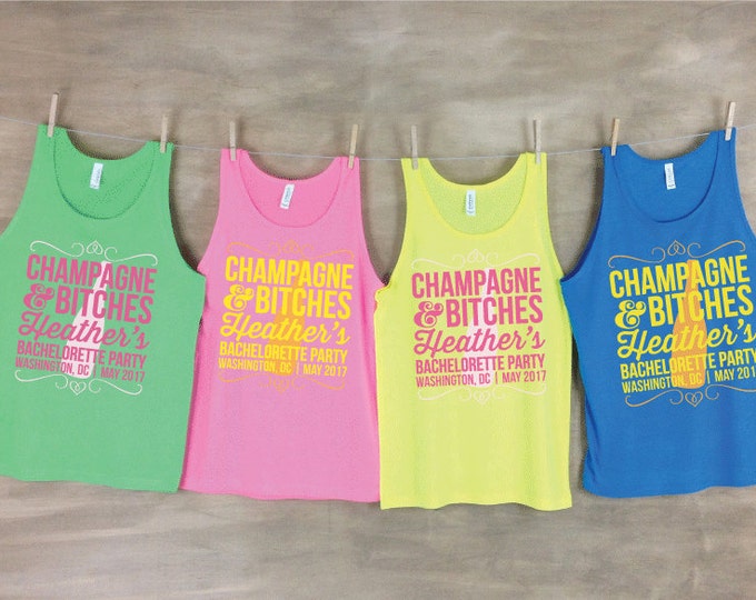 Champagne and B*tches Personalized Bachelorette Beach Tanks Sets