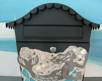 Mermaid Wall Mount Mailbox~Seashell Mailbox~Beach Mailbox~Coastal Decor