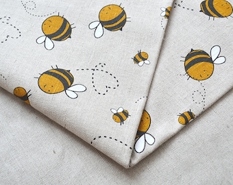 Linen yellow bee fabric 19,68 x 59 inch