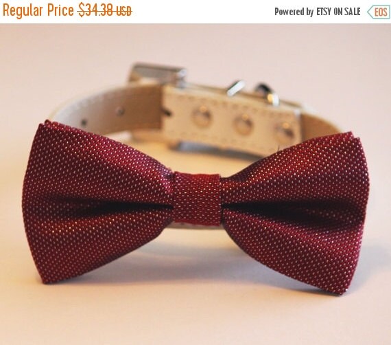 Red Burgundy dog Dog Bow Tie with high quality White by LADogStore