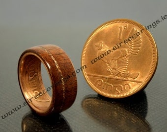 Mans wood wedding band Mahogany with copper inlay