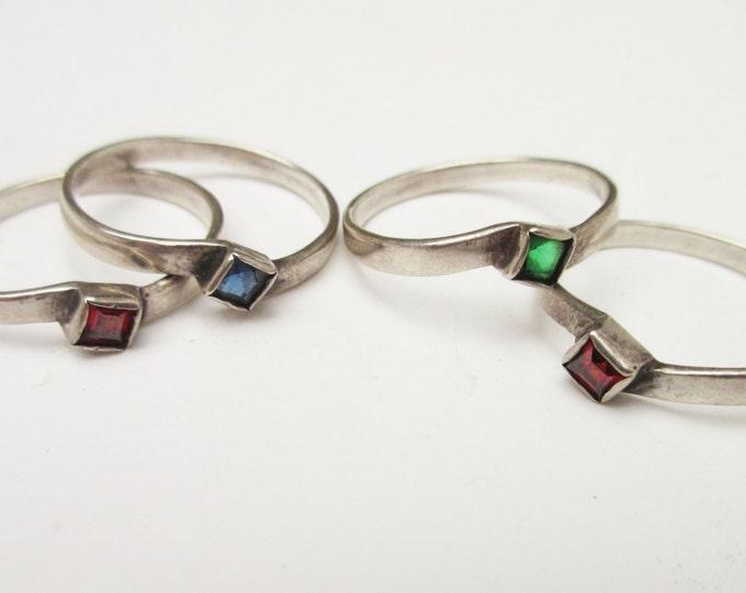 Sterling Stacking Rings - gemstone Red Ruby,garnet ,Ruby,Green Emerald and blue spinel - Boho ring size 9