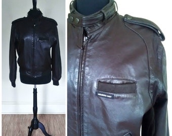 Vintage Members Only Jacket Brown Leather Bomber Jacket Mens Size 40 1980s