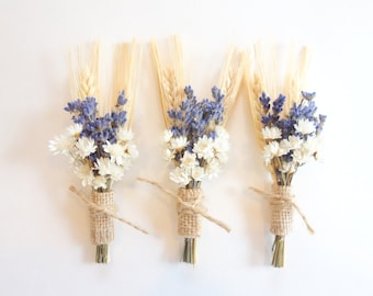 Rustic Boutonniere, Prom Boutonniere, Lavender Boutonniere, Dried Flower Boutonniere, Dried Lavender and Wheat, Lapel Pin, Summer Wedding