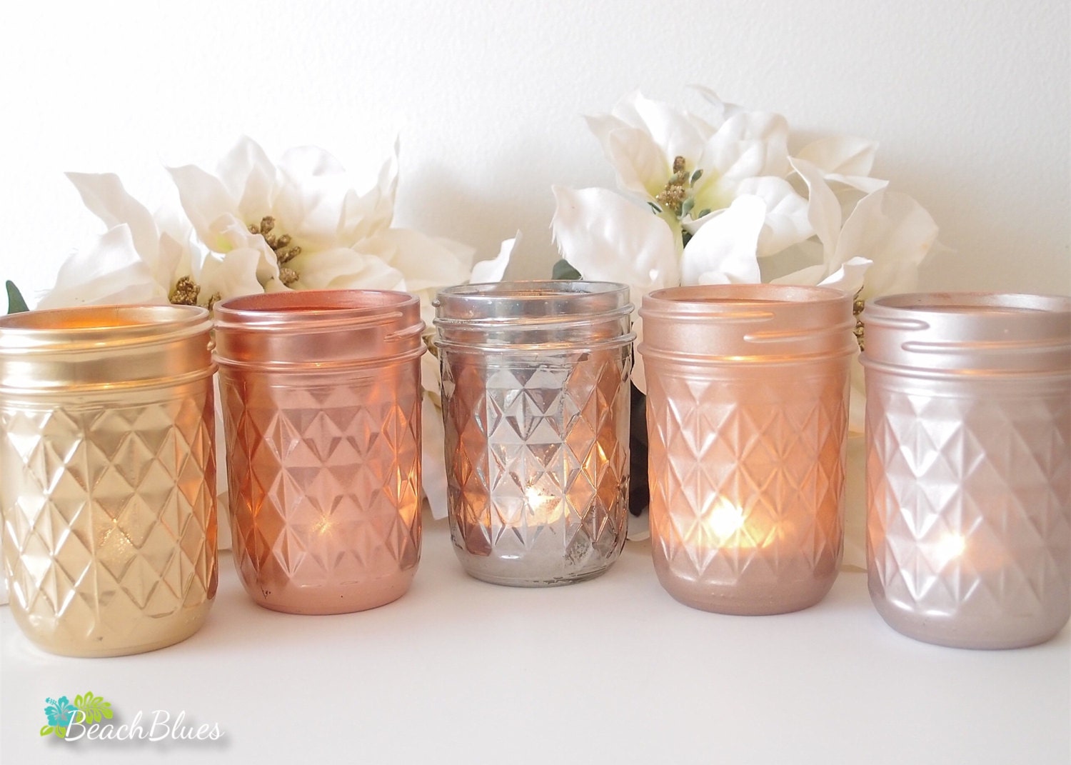 Metallic Painted Mason Jars Candle Holders by BeachBlues on Etsy