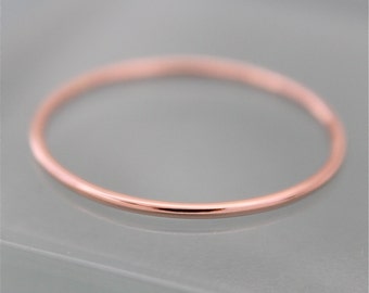 Rose Gold Ring 14k SOLID Gold Skinny Wedding Ring 1mm Thin Round Simple Stacking Band Spacer Shiny Finish Eco-friendly Recycled Gold