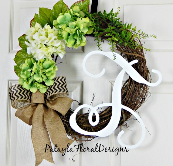 Items Similar To Monogram Wreath, Spring Wreath, Hydrangea Wreath ...