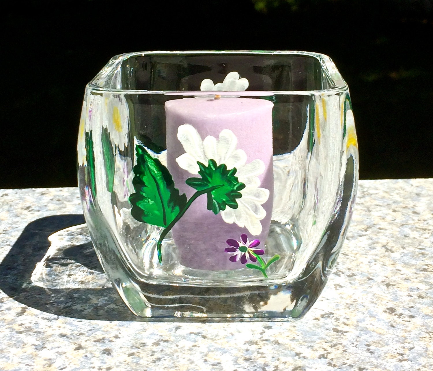 Hand Painted Glass Candle Holder With White By Ipaintitpretty