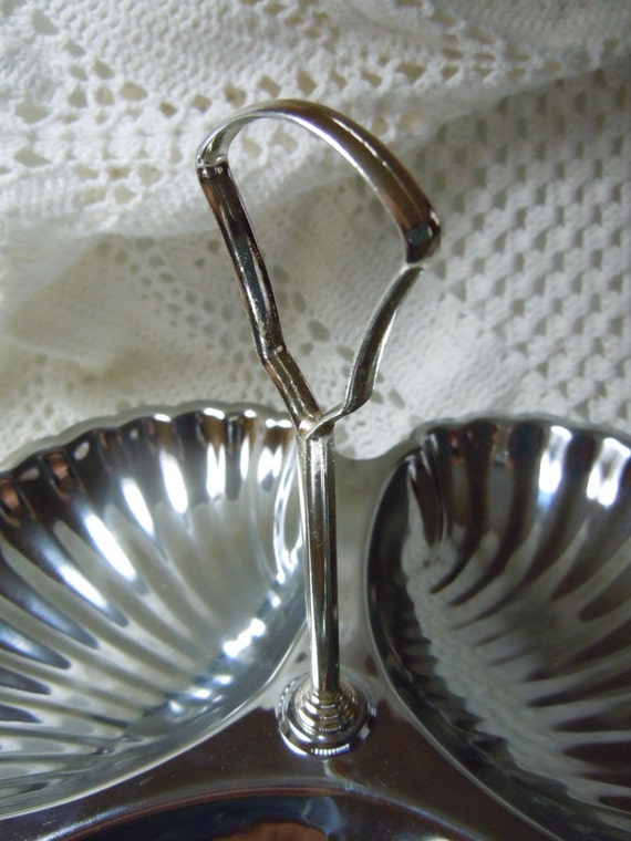 Silver Tray Vintage Chrome Triple Section Serving Tray
