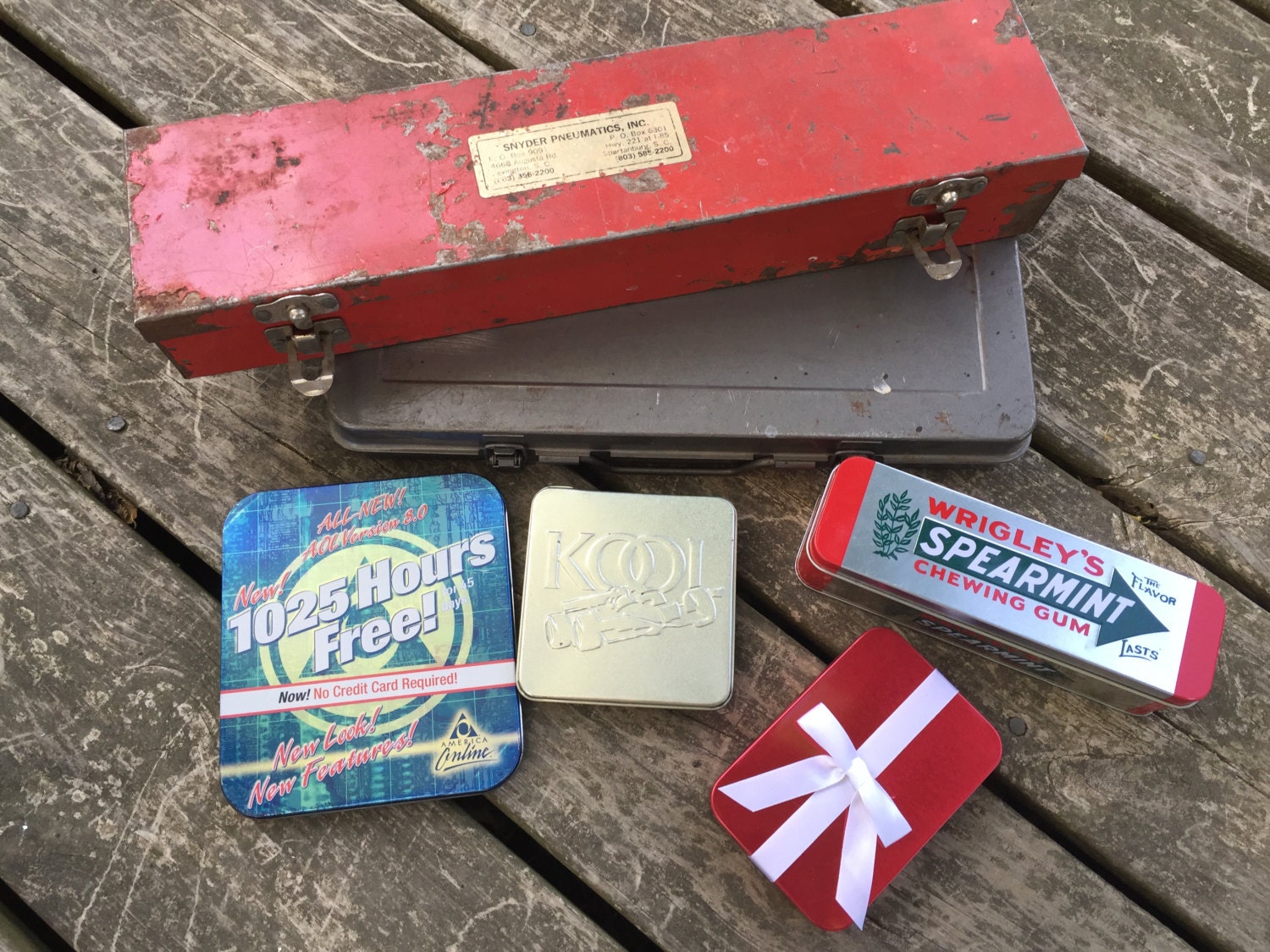 Vintage Metal Box Lot Altered Art Supplies Craft Storage