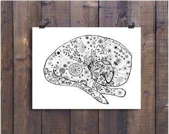 Cat Art, Cat Drawing, Doodle Art, Pen and Ink Art, Pen and Ink Cat, Ink Art, Black and White Art, Black and White Cat, Wall Art, 5 x7 Art