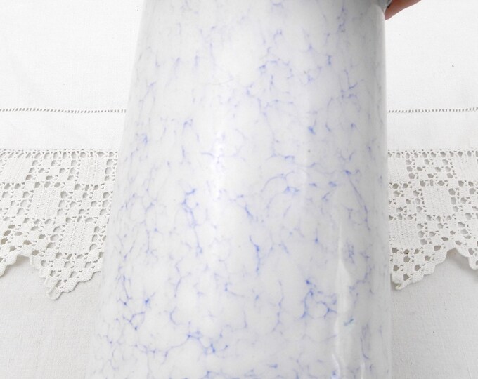 Antique French Marbled Blue and White Enamelware Milk Pail / Churn, French Country Decor, Vintage, Chateau, Shabby, Chic, Retro, Kitchen