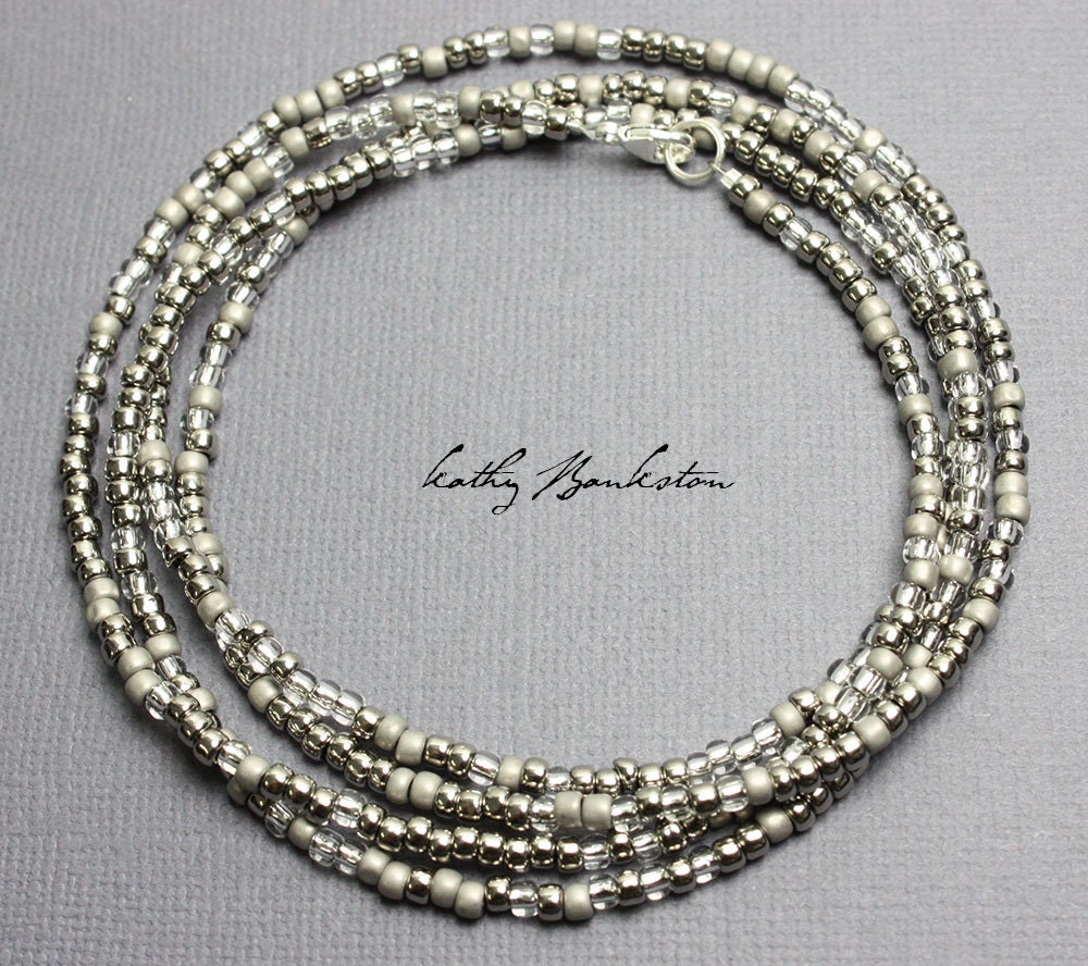 Silver and Grey Seed Bead Necklace Silver Seed Bead Single