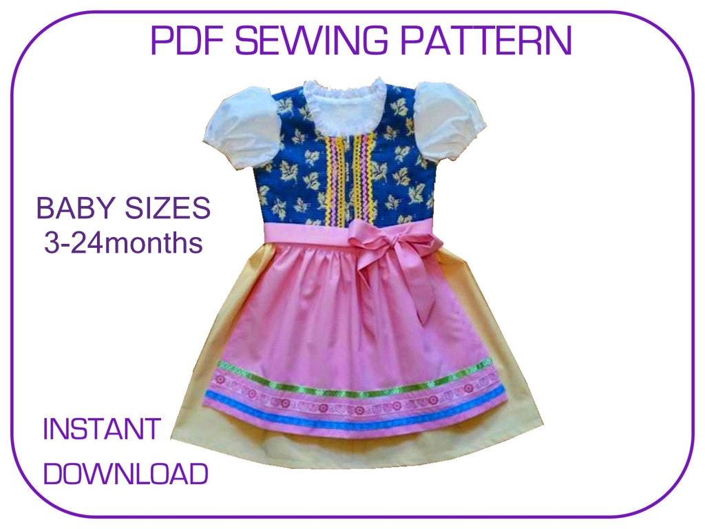 Baby Girl Dirndl pdf sewing pattern. 3-24 months. Folk dress