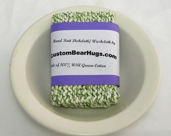 Large Hand Knit Dishcloth, Washcloth, 100% Cotton, Green, Mix and Match to Make a Custom Set, Housewarming Gift, Baby Shower Gift