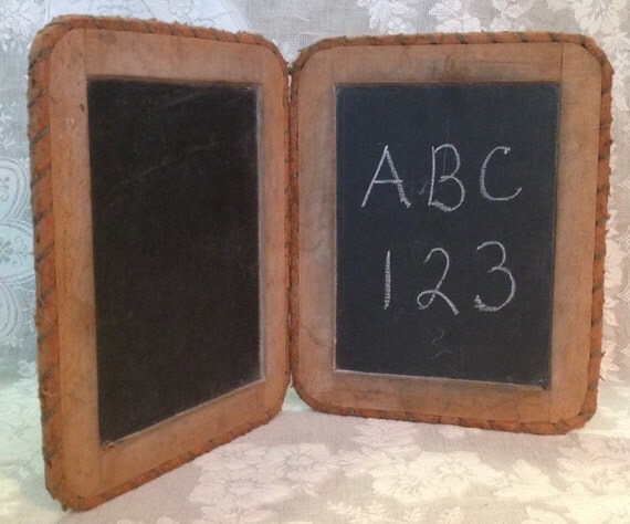 Antique Slate Chalkboard Hinged Four Sided Wood Felt Frame