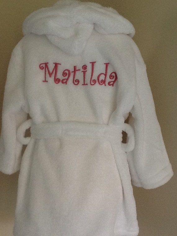 Personalised Baby Bathrobe. Baby dressing gown. White baby