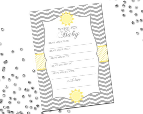 Wishes for Baby - You Are My Sunshine Baby Shower - Grey and Yellow - Chevron Stripes - Printable Il_570xn