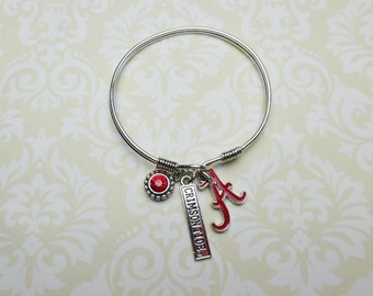 Alabama Crimson Tide Bangle Bracelet with 3 charms