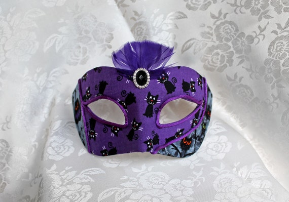 Purple Black Halloween Masquerade Ball Mask Black Cat Pumpkin Halloween Party Mask