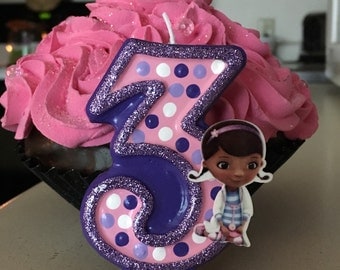 3 inch tall Doc McStuffins birthday candle - any number