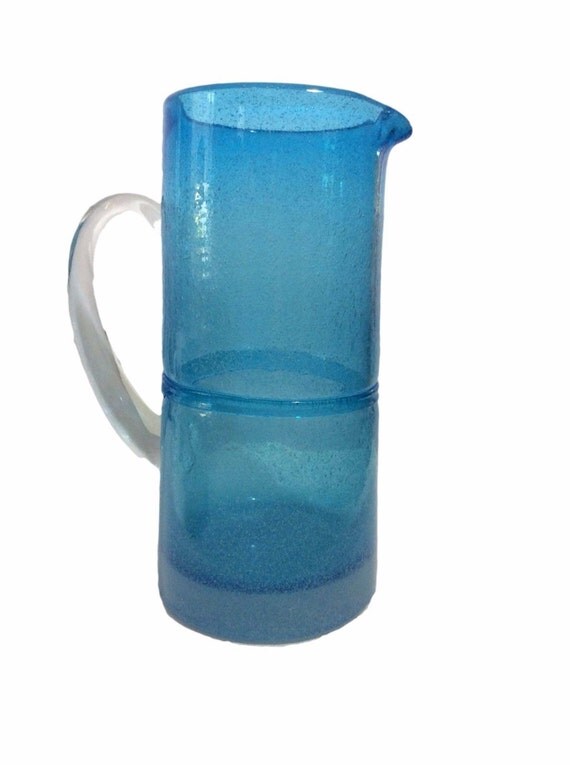 Art Glass Serving Pitcher Hand Blown Sapphire Blue by TucsonTiques
