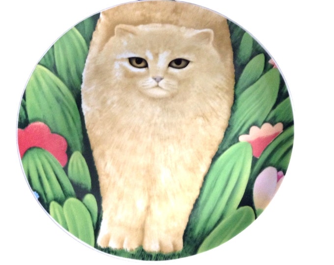 Department 56 Porcelain Chloe Yellow Cat Plate 9 1/4 inch, Artist Martin Leman, Japan, Gift For Her, Gift For Mom