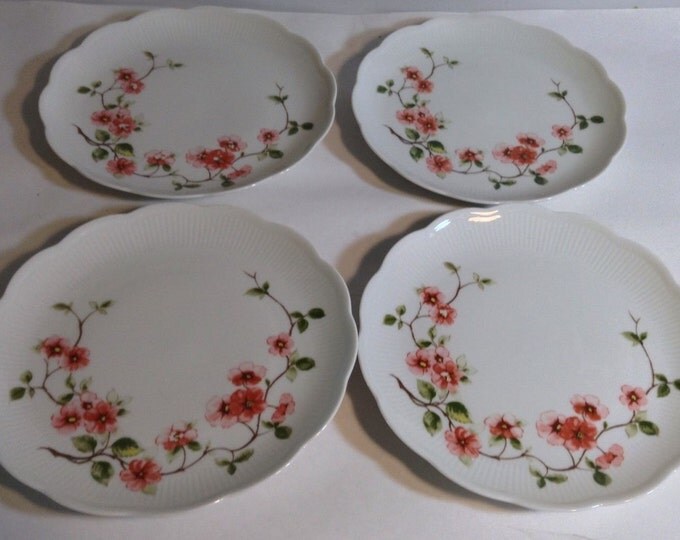 Dinnerware Set of 6 Johann Seltmann Vintage Lunch Plates Vohenstrauss Bavaria White & Floral Ceramic Germany 7 1/2 Inch