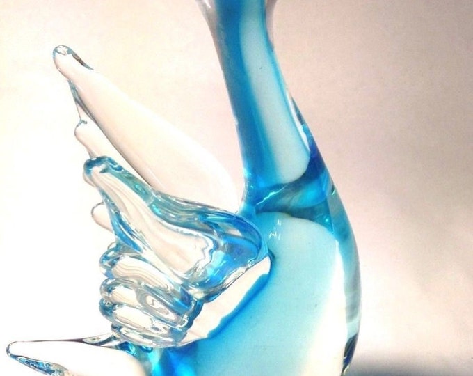 Murano Art Glass Duck, Mid Century Murano Glass Duck, Italian Art Glass, Cased Glass Blue, Gift For Christmas