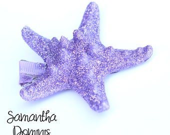 Purple Glitter Starfish Hair Clip