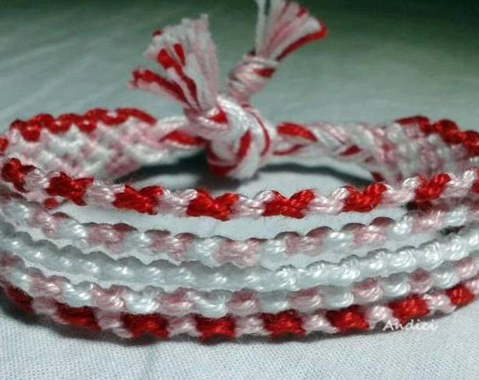 Friendship Bracelet, Macrame, Woven Bracelet, Wristband, Knotted Bracelet - Red Pink White Shades