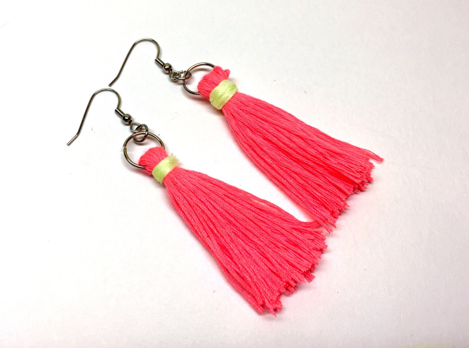 Neon Tassel Earrings Hot Pink Tassels Neon Tassels By Clakeart