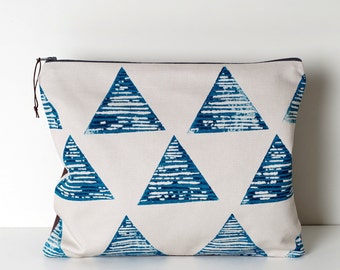 Large Zipper Pouch, Travel Organiser, Large Pencil case,Hand printed,